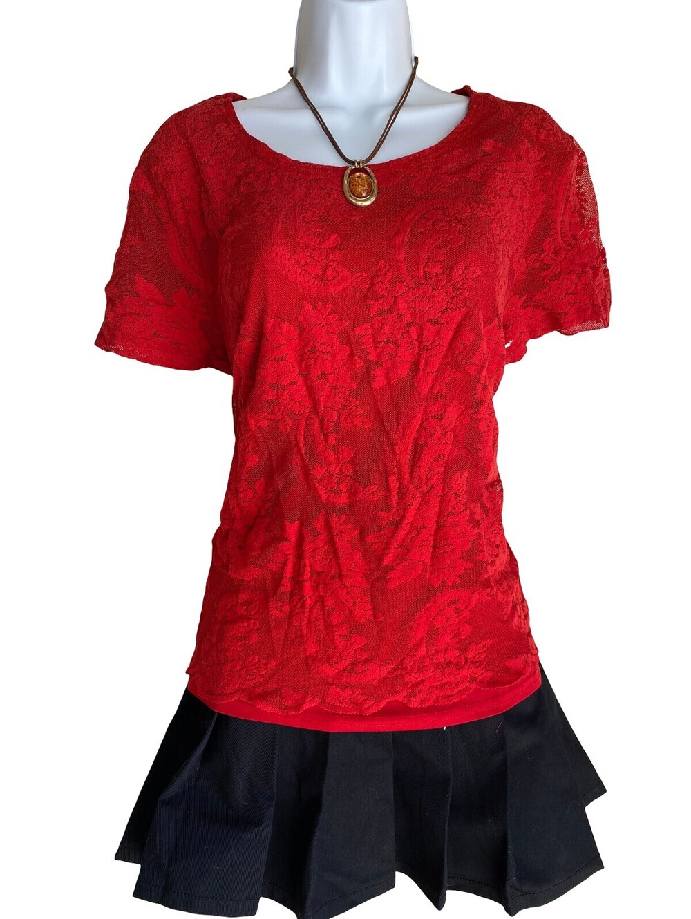 Vintage Norton McNaughton Plus 2X Red Lace Blouse Fall Whimsigoth Romantic Goth